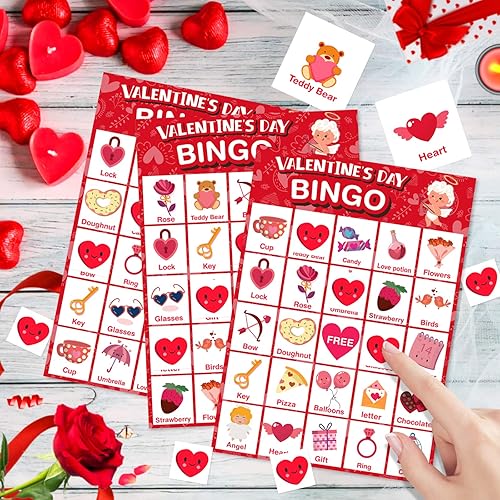 Miniatura 2 de Tarjeta de juego de bingo de gran tamaño para el día de San Valentín para niños y adultos, 24 jugadores, juego de San Valentín para familia/aula