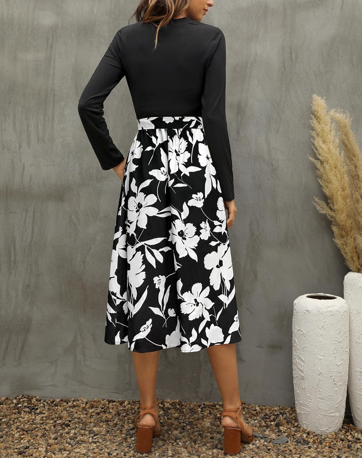 Zattcas Women 2026 Spring Dress Long Sleeve Ribbed Teacher Church Modest Business Casual Work Outfits Midi Dress - Image 3