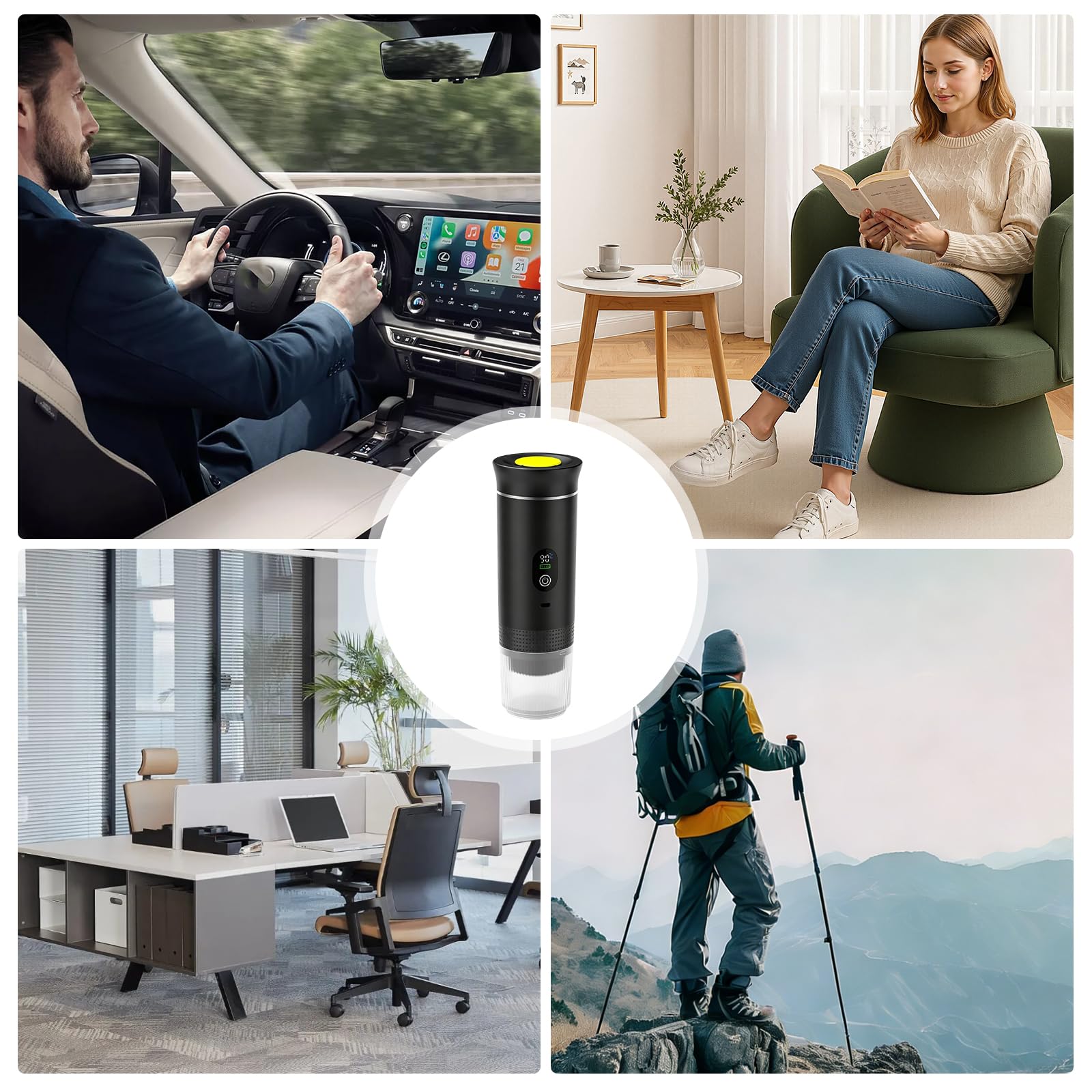 BORDEAG Macchina da caffè portatile 3 in 1, mini macchina da caffè USB, macchina da viaggio per capsule e caffè macinato, autoriscaldante, per campeggio, escursioni, viaggi, camper, nero