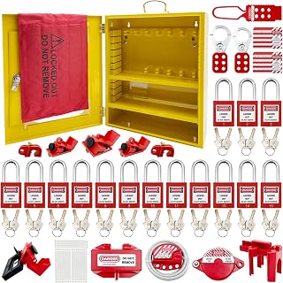 SAFBY Lockout Tagout Station Kit Board Locks 80pcs,Lock Out Tag Out Loto Hasps,Tags,Circuit Breaker Lockout,Ball Valve Lockout,Electrical Plug Lockout,Steel Cable Lockout (Big Yellow Station)