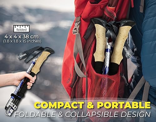 Miniatura 2 de TREKOLOGY Trek-Z - Bastones plegables de senderismo y senderismo  39.4 in-47.2 in (azul) longitud ajustable  Paquete con 6 piezas de punta de poste