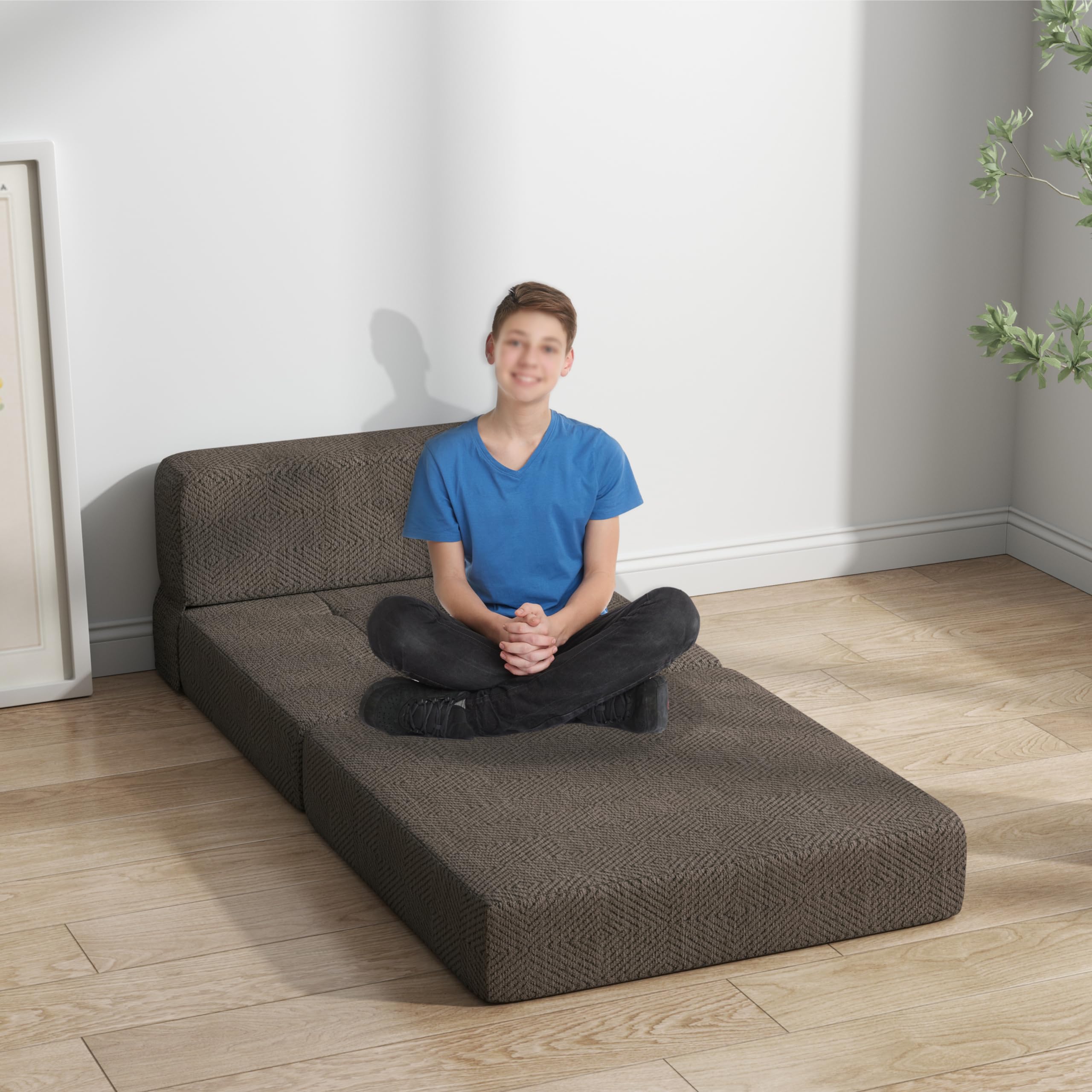 ZeeFu Divano letto pieghevole in memory foam, grigio/marrone, con cuscino, poltrona futon, letto per gli ospiti e divano pieghevole, fodera lavabile per letto matrimoniale (marrone)