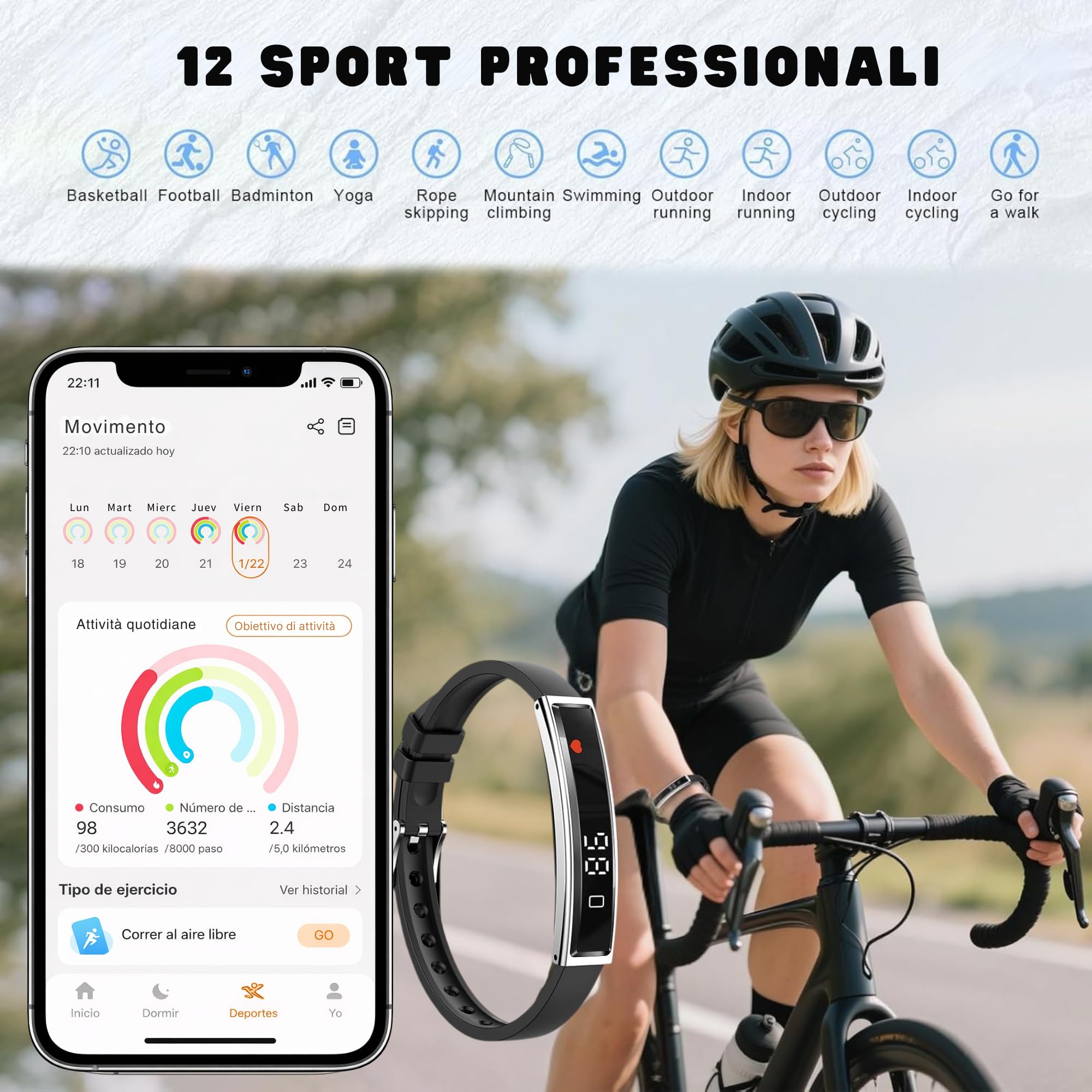 smartia – Braccialetto intelligente ultra sottile, con Bluetooth, modello 2026, fitness tracker e sonno, monitoraggio completo della tua salute, cinturino con touch screen
