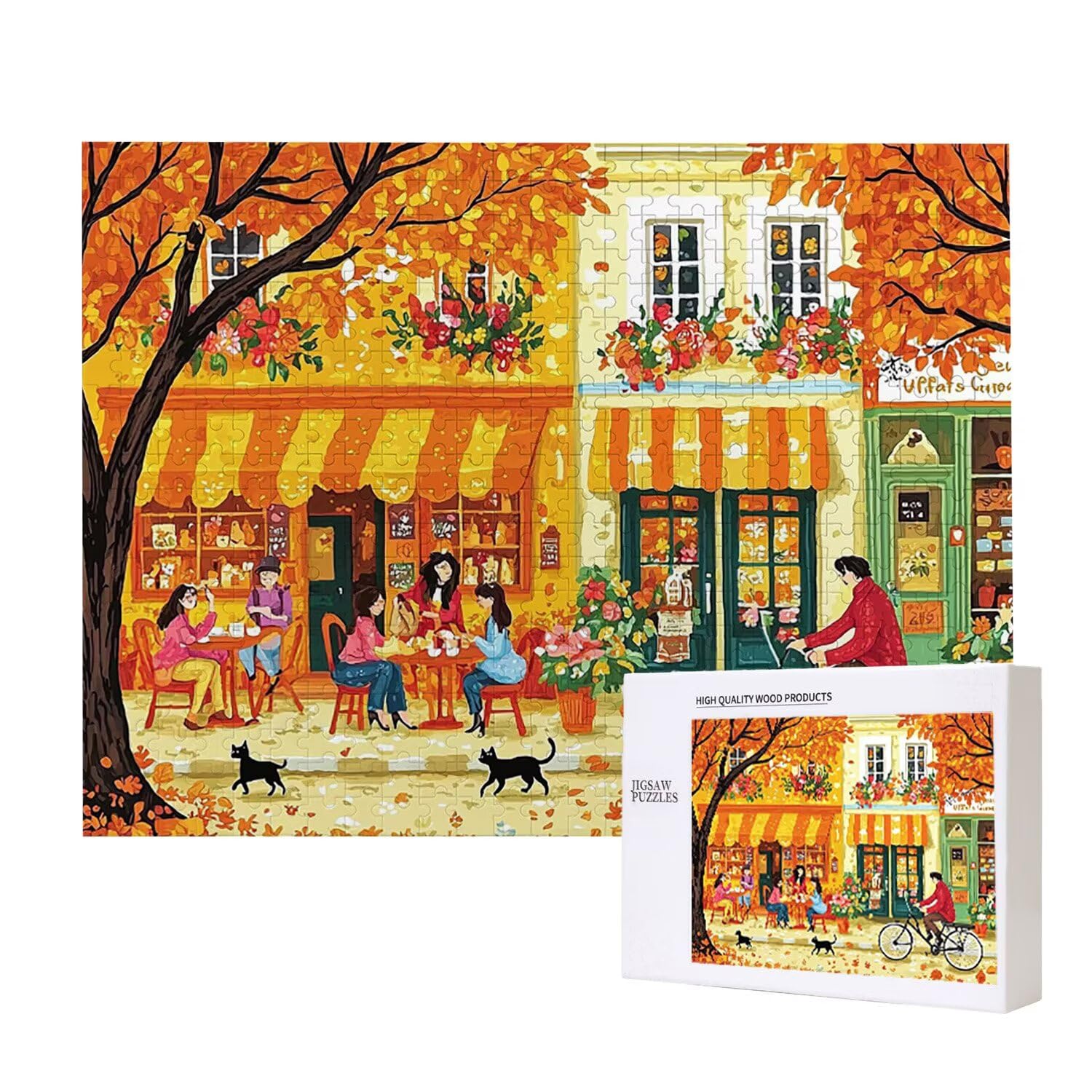 Drewniane puzzle dla dorosłych 1500 sztuk | Jesień Kawa | Zabawki edukacyjne | Puzzle dla dorosłych i dekoracje rodzinne | Rozmiar 87 x 57 cm | Prezent dla dorosłych | Prezenty świąteczne (rozmiar