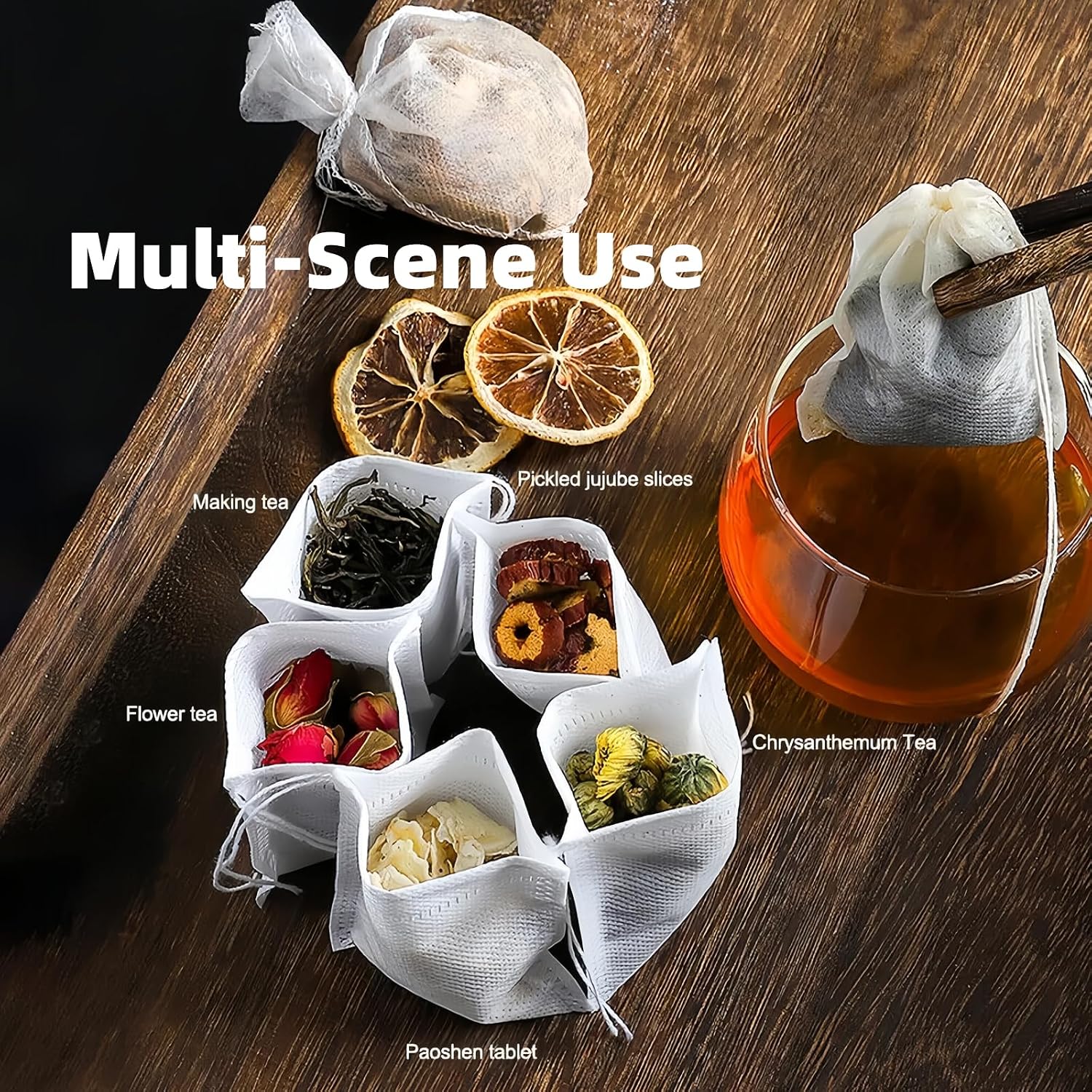 100 Pcs Drawstring Bags Leak-Proof Filters for Tea Coffee Herbal Infusions Soup Straining Spice Marinade Storage Small Mesh Bags 3.54inch/9cm×2.75inch/7cm