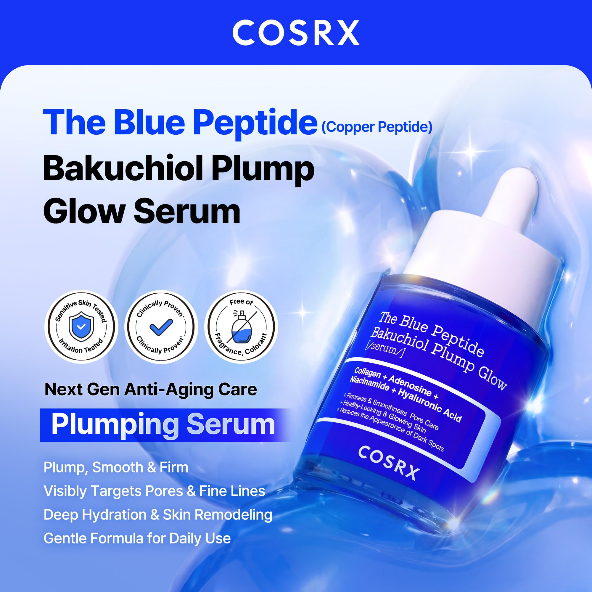 COSRX The Blue Copper Peptide Bakuchiol Serum Glow & Plumping 1.69 Fl Oz | GHK-Cu 5 Multi Peptide with Collagen Anti-Aging Serum Glow & Plump Serum for Skin Hydration & Elasticity Korean Skin product thumbnail 4