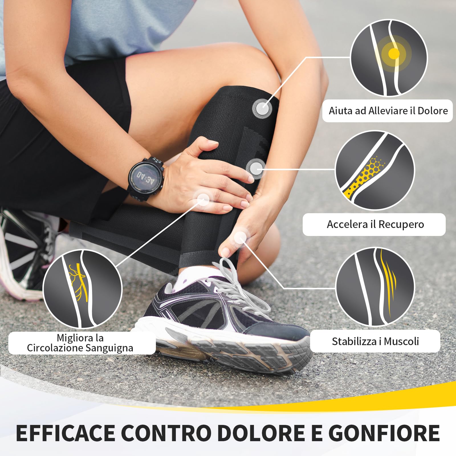 CAMBIVO Polpaccera Compressione Uomo Donna x2, Calze Compressione Graduata, Gambaletti Compressione, Calze Elastiche Contenitive per Sport, Calcio, Corsa, Ciclismo, Circolazione Gambe, Vene Varicose