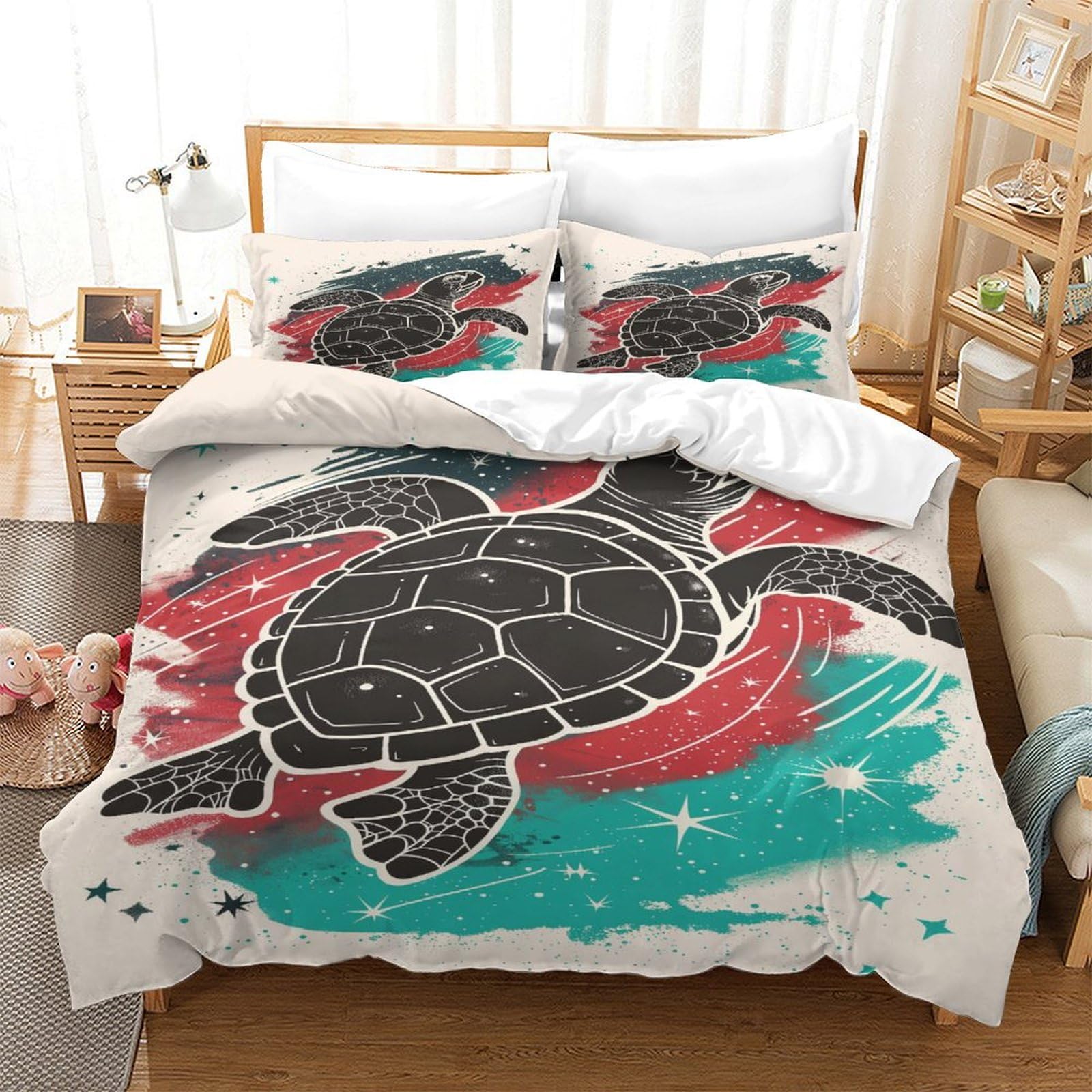 P1s9u7w5y Sea Turtle-1 Ocean Turtle 3D Printed Duvet Cover Set 3Pcs Microfiber Animal Bedding Set Double（200X200cm）