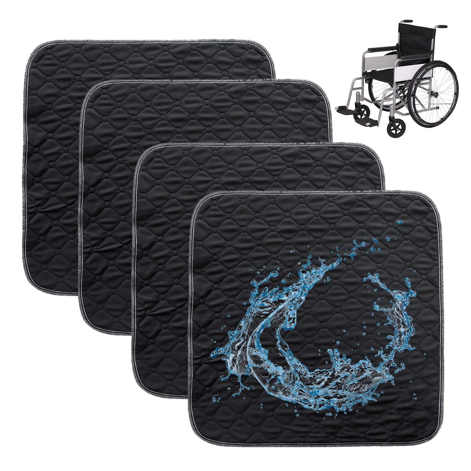 Coussin Absorbant: 4 Pièces 50 × 50cm Coussinets Imperméable Noir Foncé Réutilisable pour Fauteuil Roulant, Chaise, Canapé, Protection de Siège