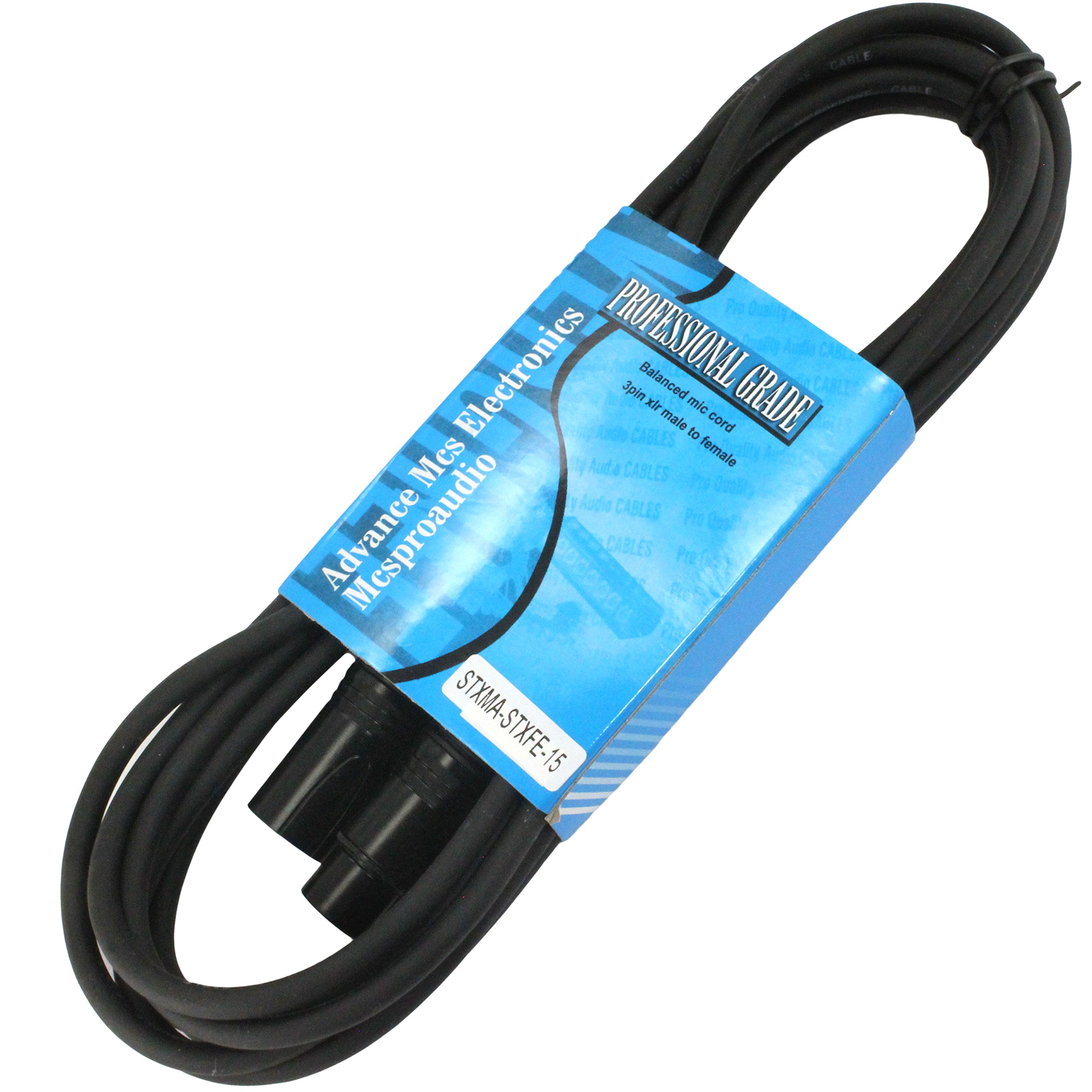 MCSPROAUDIO 5 Pack Male to Female Microphone 3 Pin XLR Cable with Black connectors 15 FT Foot Feet, Straight to Straight Mic Audio Cord
