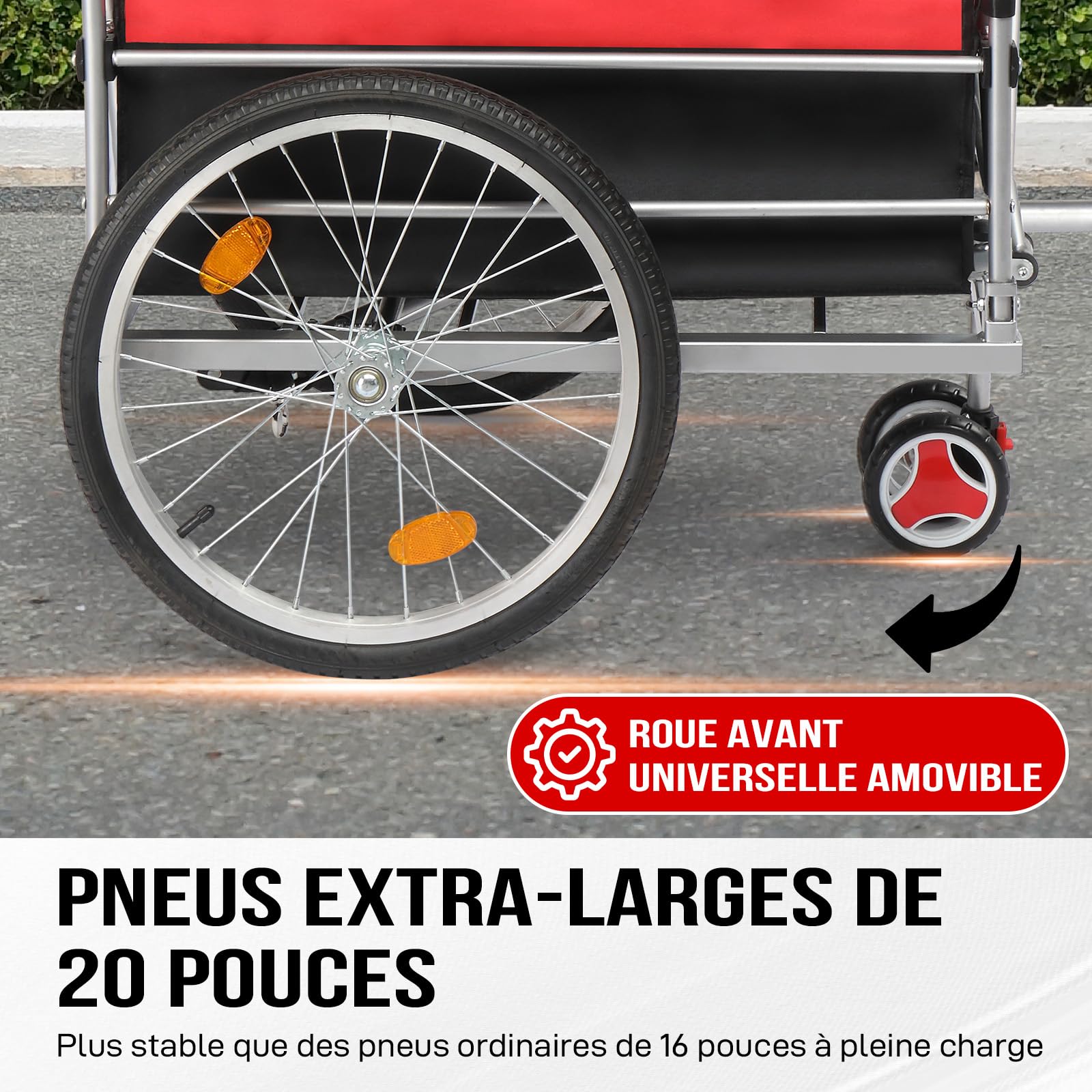 LEADZM Remorque Vélo Pliable, Remorque Cargo avec Attelage Universel, Remorque de Transport avec Pneus Pneumatiques de 20 Pouces, Réflecteurs de Sécurité, Caisse de Transport de 100 litres