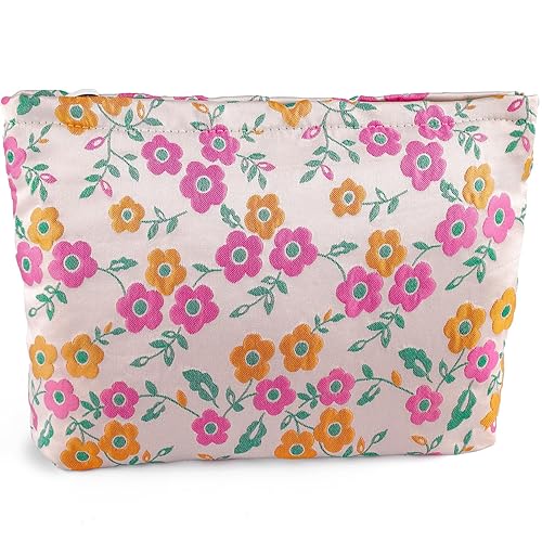 ZLFSRQ Bolsa de maquillaje de flores de margarita, bolsas de cosméticos florales para mujer, bolsa grande de aseo con cremallera, bolsa de