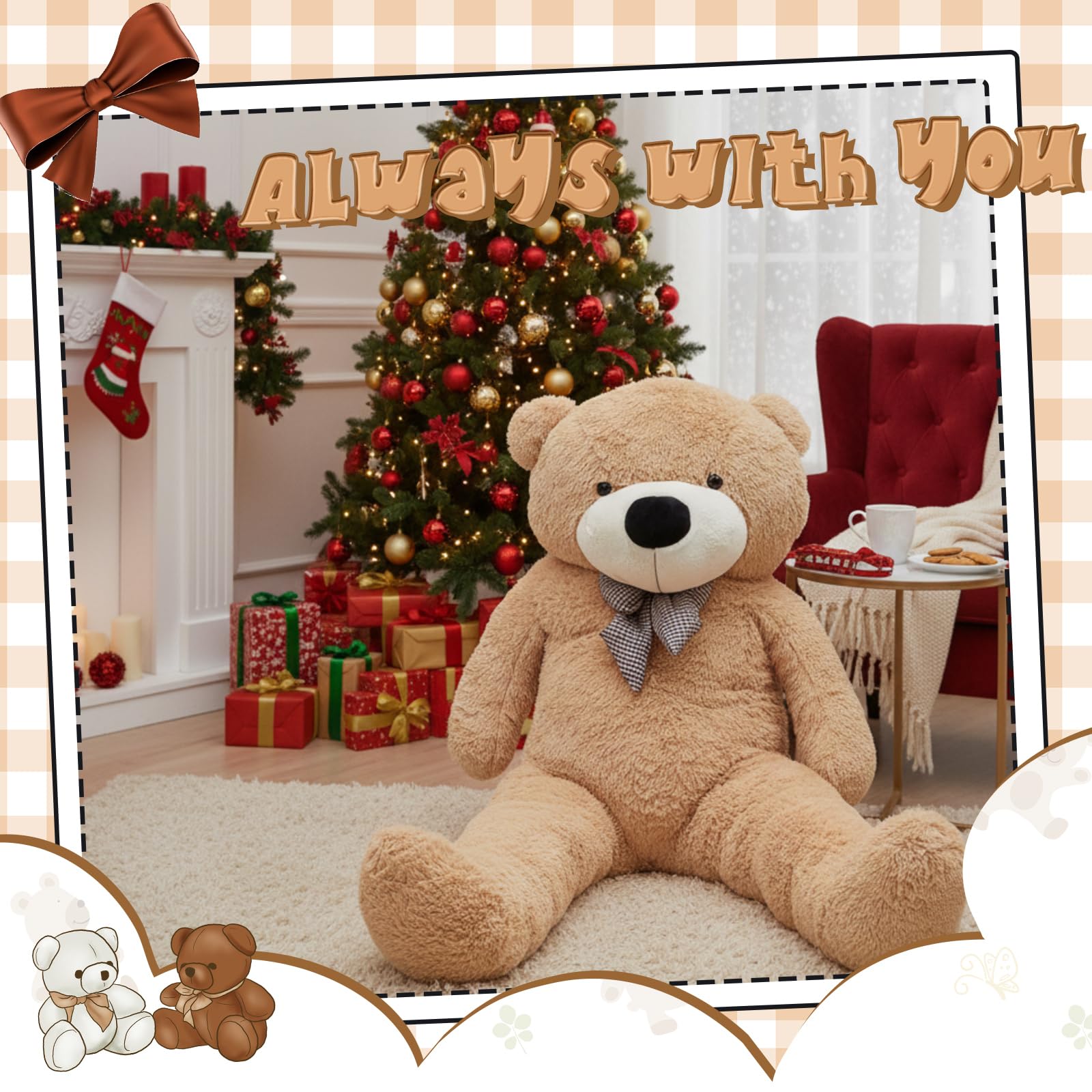 Meooeck Bär, 178 cm, groß, Plüschtier, niedlich, riesig, 1,8 m hoch, Hellbraun, Stoffbär, Valentinstagsgeschenk für Freundin, Ehefrau, Liebhaber, Geburtstagsgeschenk