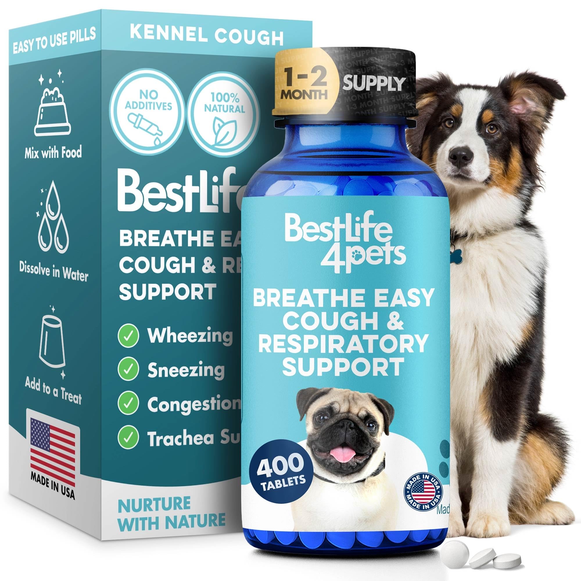 Breathe Easy Natural Cough Relief for Dogs - Gentle Senior Dog Respiratory, Congestion and Sneezing Relief Plus Trachea and Airway Support for Brachycephalic Dogs Ensures Calm Walks & Restful Sleep