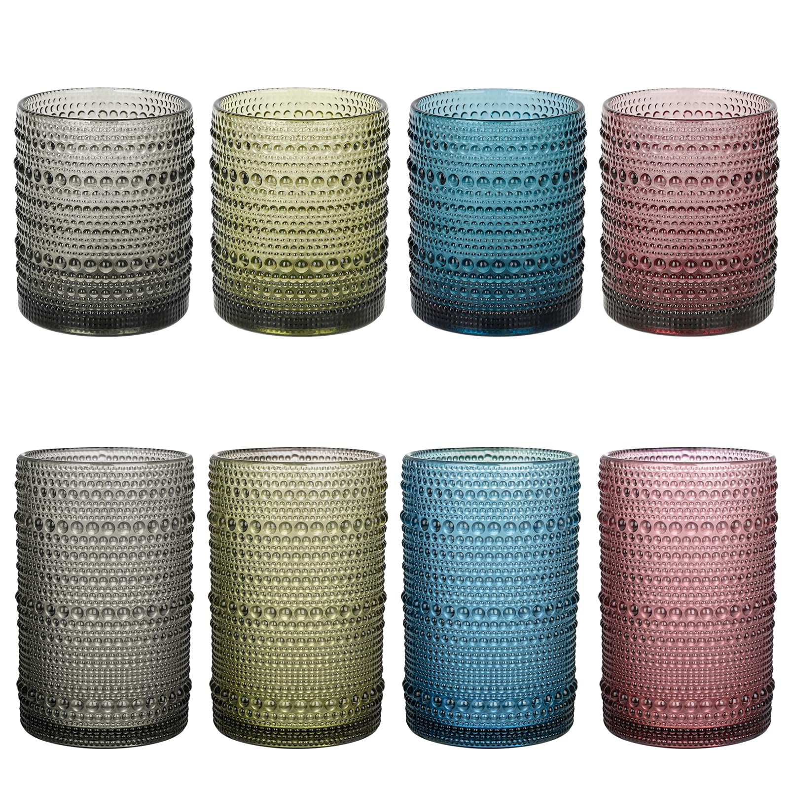 Vintage Hobnail Drinking Glasses Set of 8 Colored 12 oz 15oz Highball Glass Cups Kitchen Drinkware Glassware Embossed