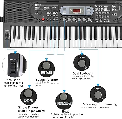 Miniatura 32 de Hricane Teclado de piano, 61 teclas, teclado electrónico para principiantes, teclado digital portátil de música, instrumento musical de educación