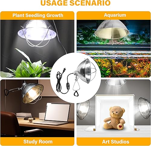 Miniatura 6 de Simple Deluxe Lámpara de abrazadera ajustable con reflector de aluminio de 10.5 pulgadas y protector de bombilla, enchufe E26 de 250 W (bombilla no