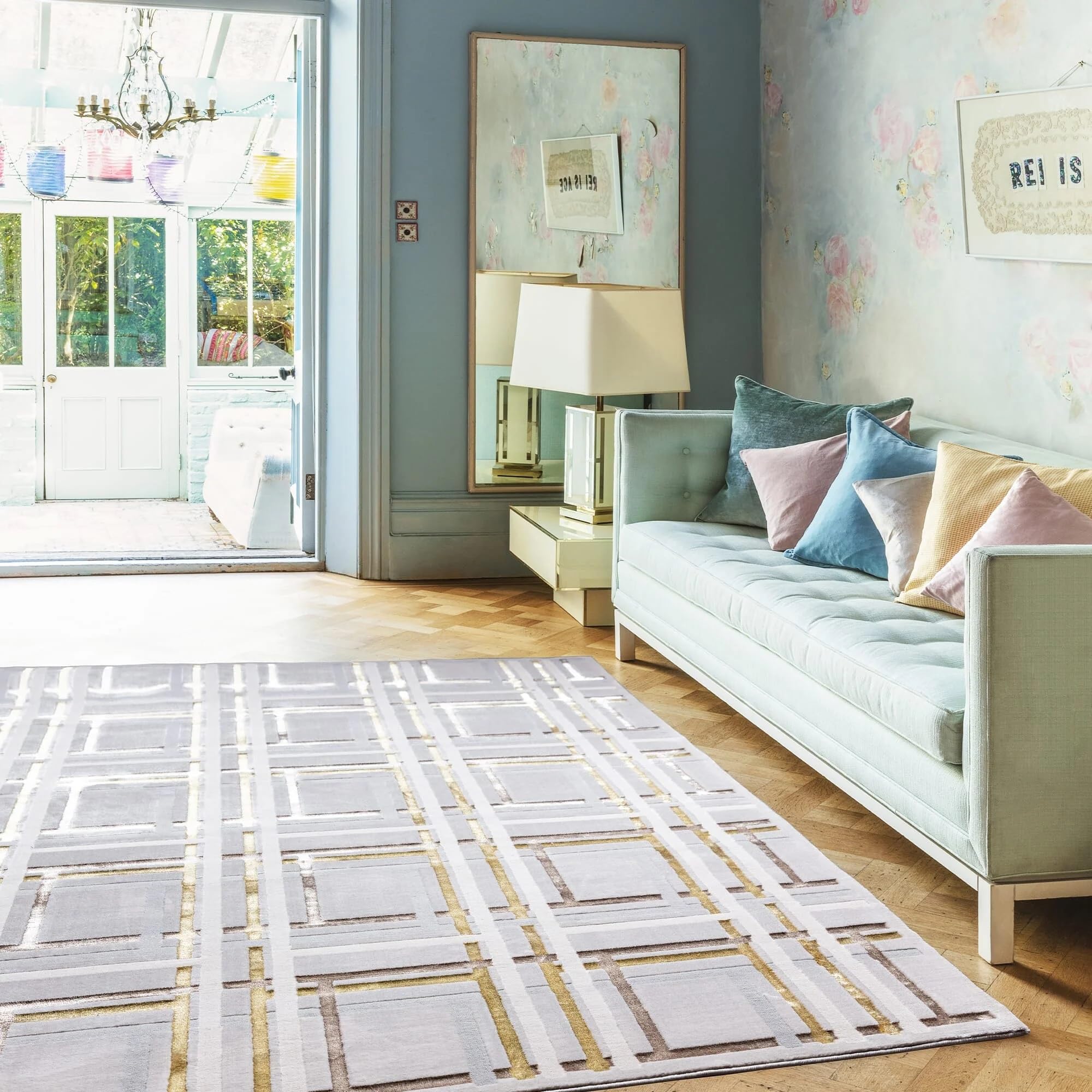Lord of Rugs Modern Abstract Shiny Rug Silky Shimmer Soft High-Shine Carpet for Living Room, Bedroom Luxury Geometric and Marbled Patterns Rug Elexus AU15 Yellow/Gold, Medium 120 x 170 cm (4'x5'6")