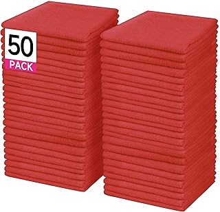 ENGLOTECH Microfiber Cleaning Cloth, 50 Pack Large Size Cleaning Rags, Cleaning Towels Free from Streaks/Lint/Scratch for Cars 37cm X 37cm (Red)