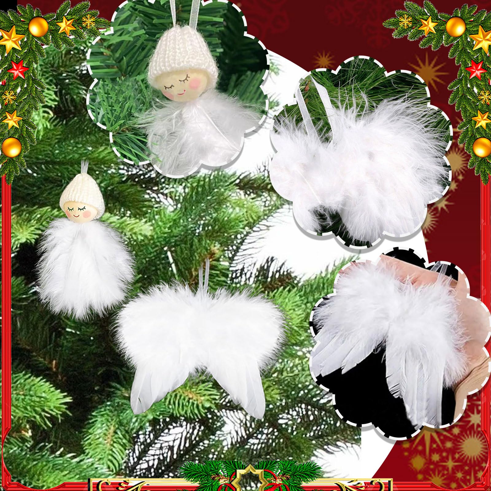 Décoration Noël Plumes Blanches - 16 PC Ailes Ange | Ornement Sapin Suspendu
