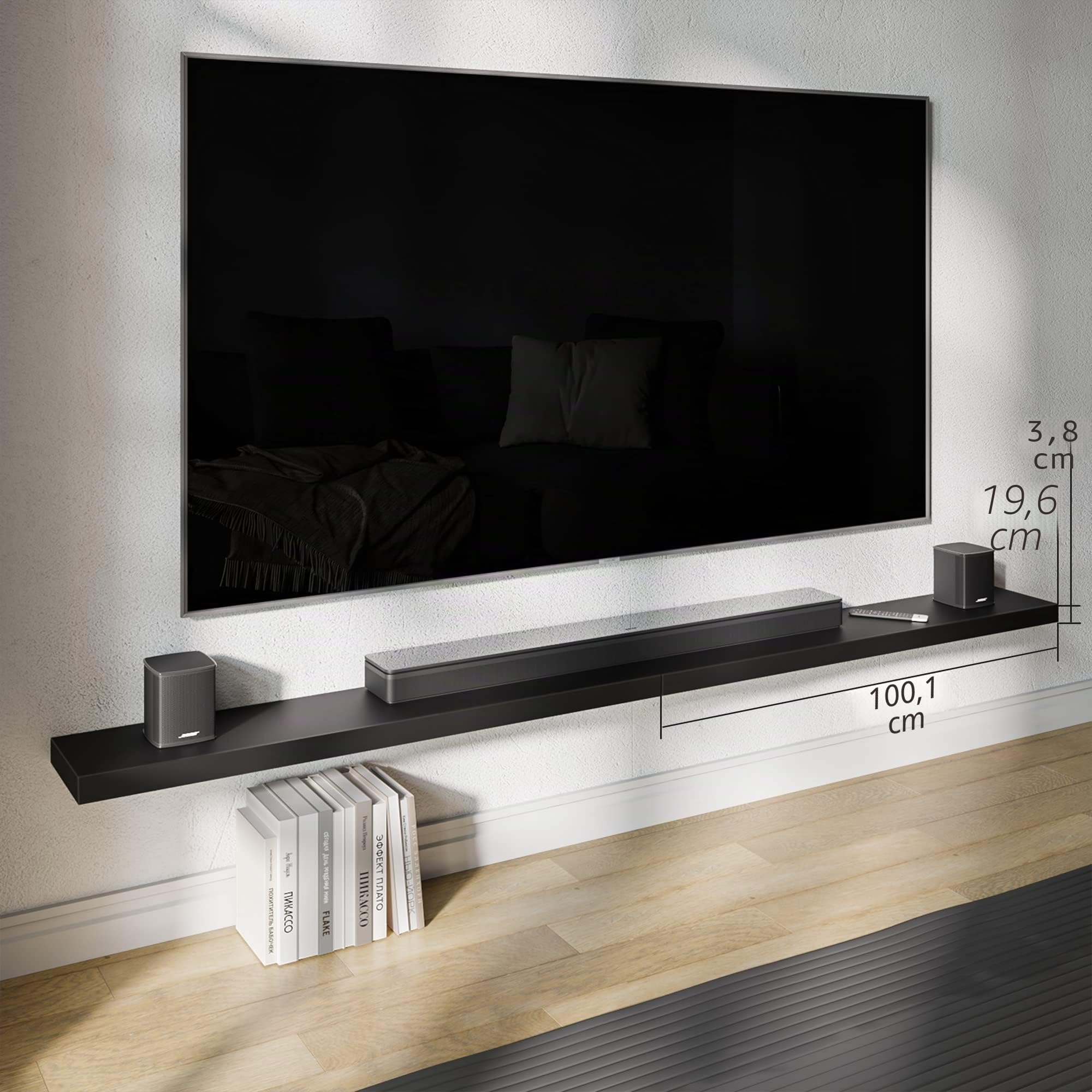 BAMEOS Estantes flotantes negros, 100 cm, de madera montados en la pared, con pinzas invisibles, juego de 2, decoración de pared para dormitorio, baño, salón y cocina