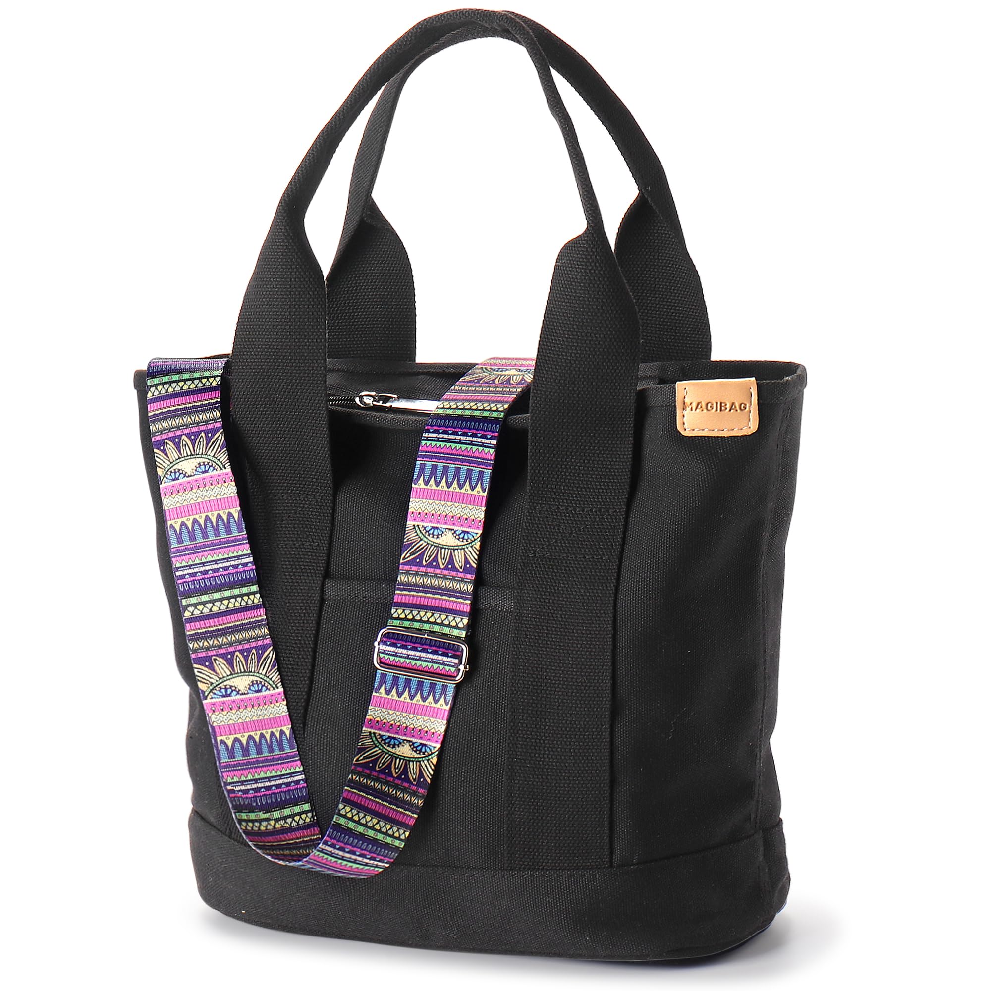 Canvas Tote Bag for Women Crossbody Shoulder Work Gym School Travel Tote Bag Satchel Handbags with Zipper and Compartments (Black)