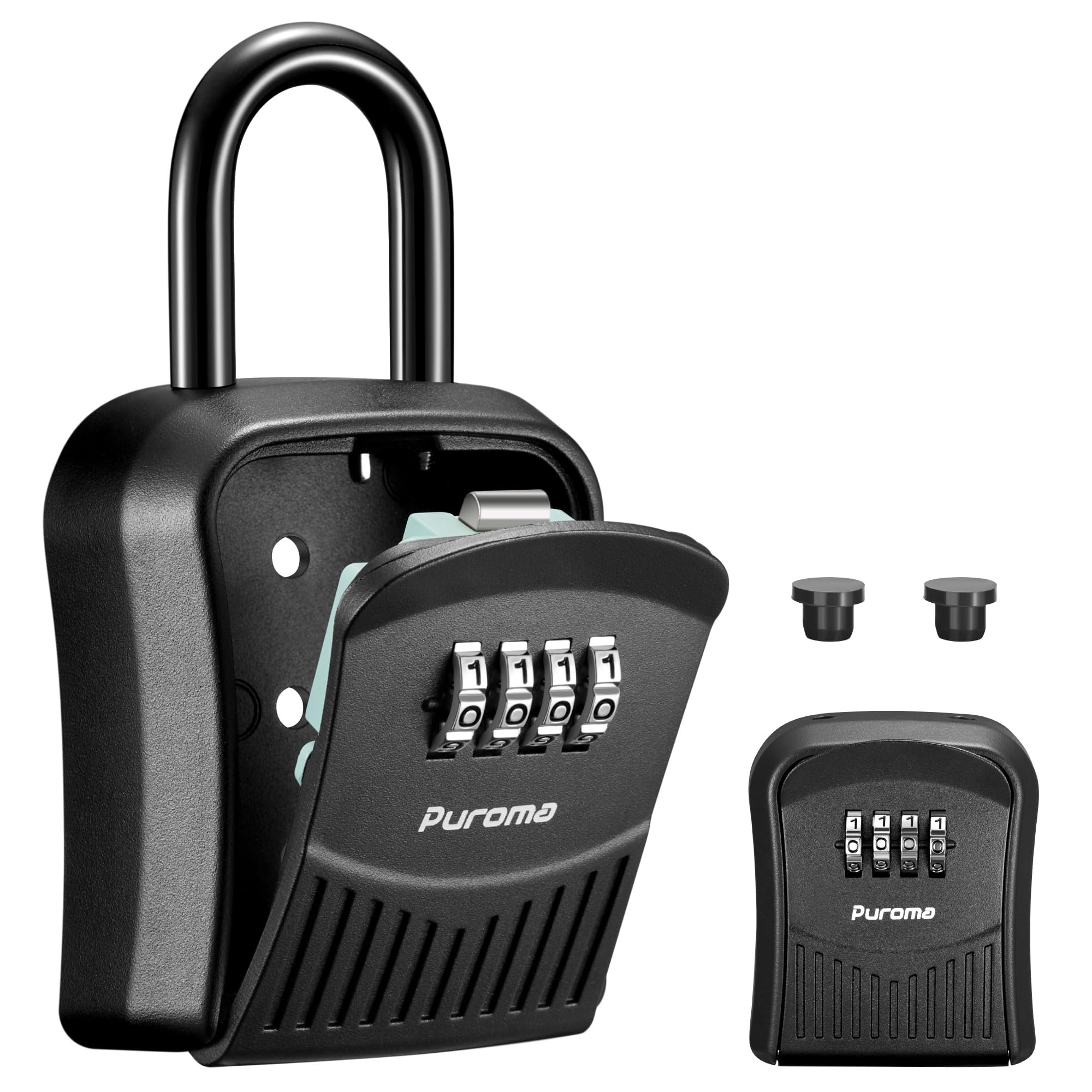 Puroma Black Lock Box Combination Key Lock Box, Wall-Mounted Portable Storage Lockbox For Keys With Resettable Code, Outside Safe Security Box For House, Apartment, Office Key Storage (1 Pack, )
