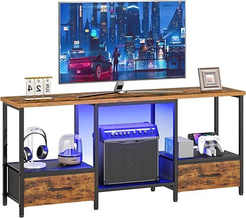 Miniatura 10 de HOOBRO Soporte de TV LED con almacenamiento, centro de entretenimiento LED con estantes abiertos y cajón, se adapta a televisores de hasta 55