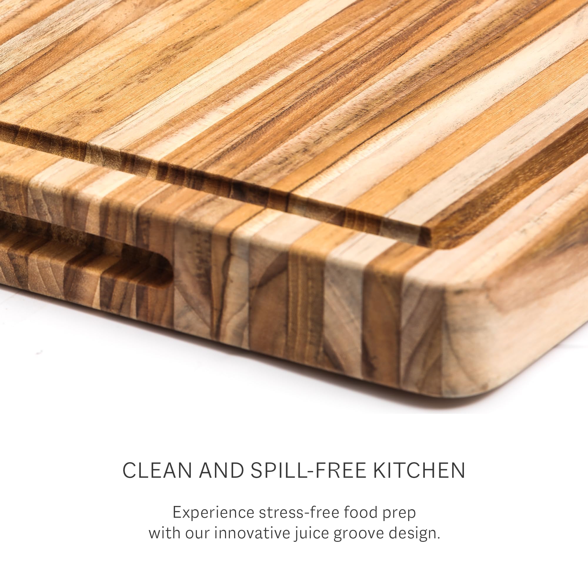 Teakhaus Schneidebrett Holz, 41×31×3,8 cm, FSC-Teakholz, Saftrille | Tranchierbrett, für Gemüse, Fleisch & Kräuter, natürlicher Ölgehalt, wasserabweisend, antibakterielle Eigenschaften