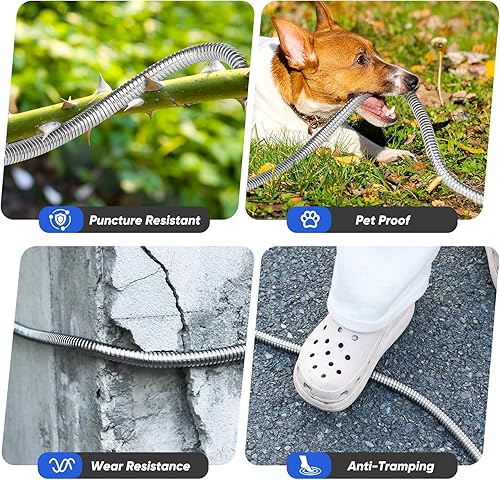 Miniatura 5 de Manguera de jardín de 75 pies, manguera de agua de metal de acero inoxidable con boquilla de pulverización ajustable de 10 modos, manguera ligera,