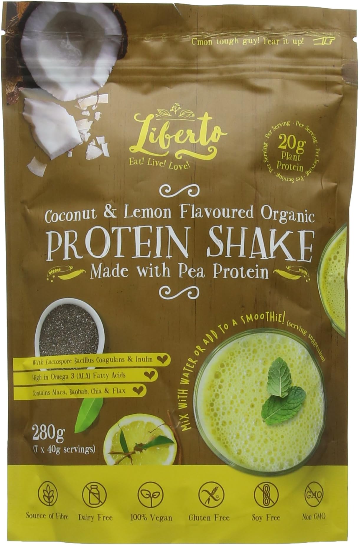 Liberto Organic Protein Shake, Coconut/Lemon