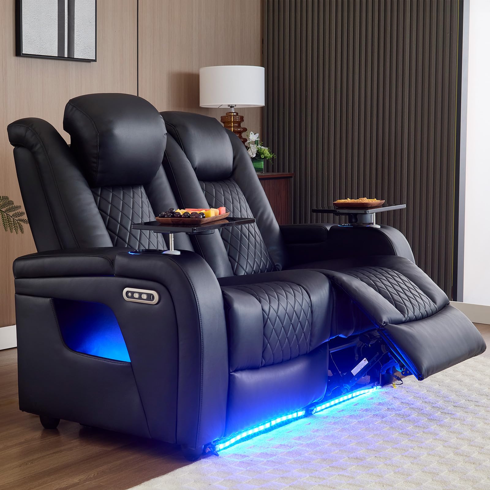 Home Theater Seating LoveSeat with Lighting Armrest, Game Movie Theater Chairs Theater Recliner Sofa with 7 Colors Ambient Lighting, Lumbar Pillow,