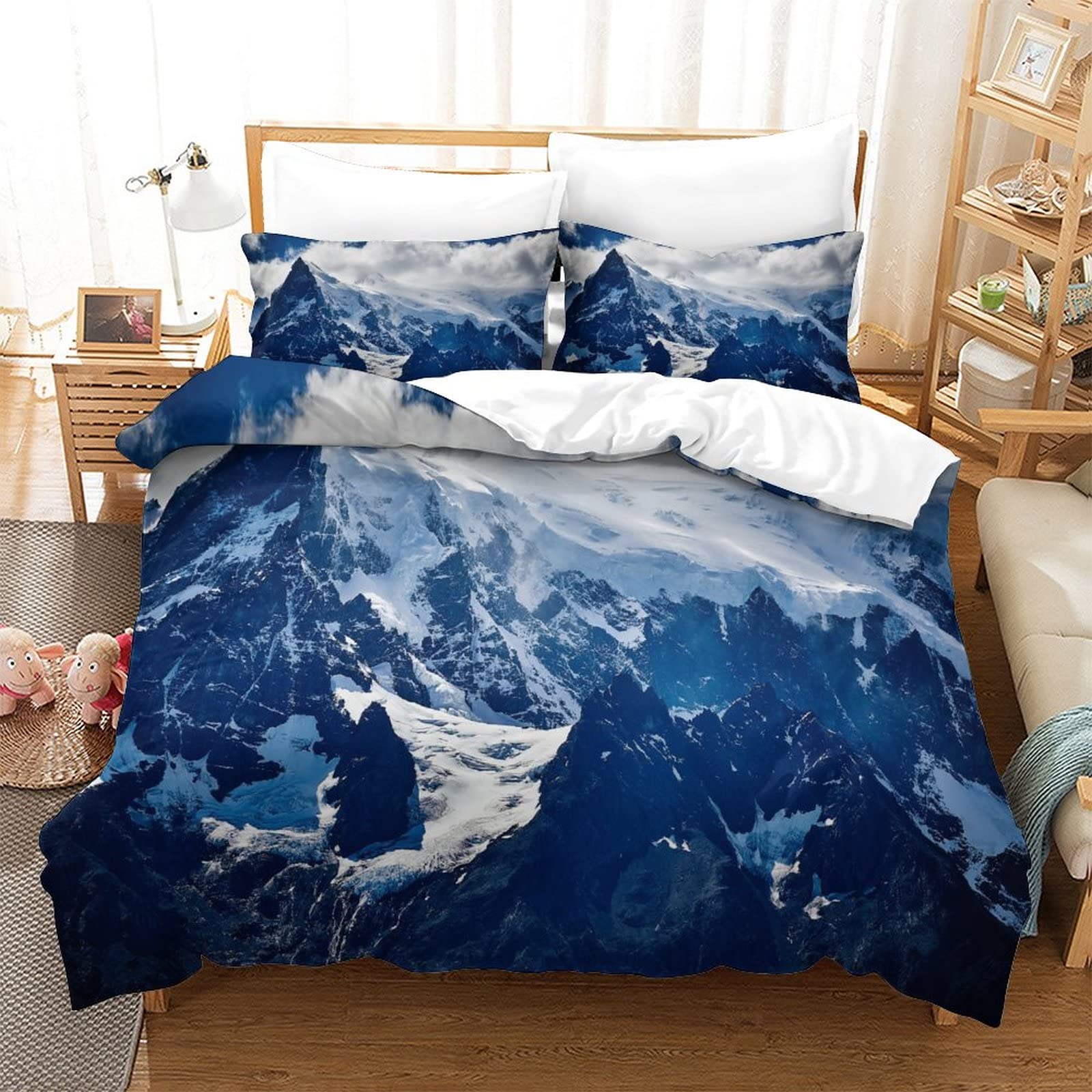 Housse de couette montagnes enneigées 3D pour transformer votre chambre en chalet