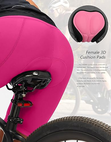 Miniatura 4 de Bikewa Pantalones cortos de bicicleta para mujer, acolchados 4D, pantalones cortos de ciclismo de carretera, para mujer, con bolsillos con cremallera