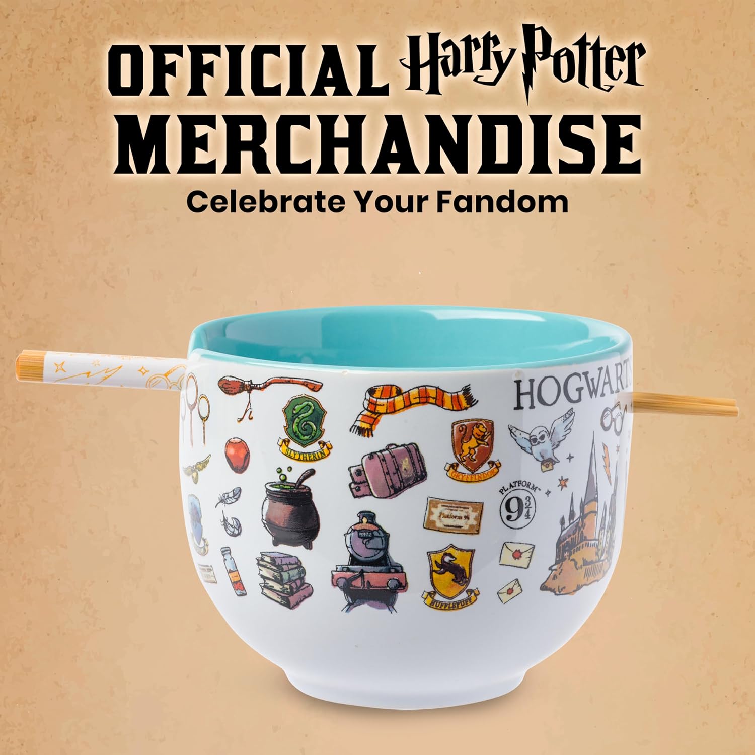 Silver Buffalo Harry Potter Icons Ceramic Ramen Noodle Rice Bowl with Chopsticks, Microwave Safe, 20 Ounces - Image 5