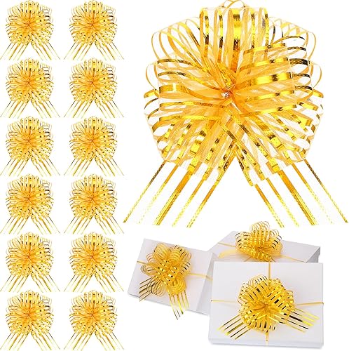 12 lazos grandes de organza con cinta para regalos del día de San Valentín, Pascua, boda, regalos (dorado, 6 pulgadas)