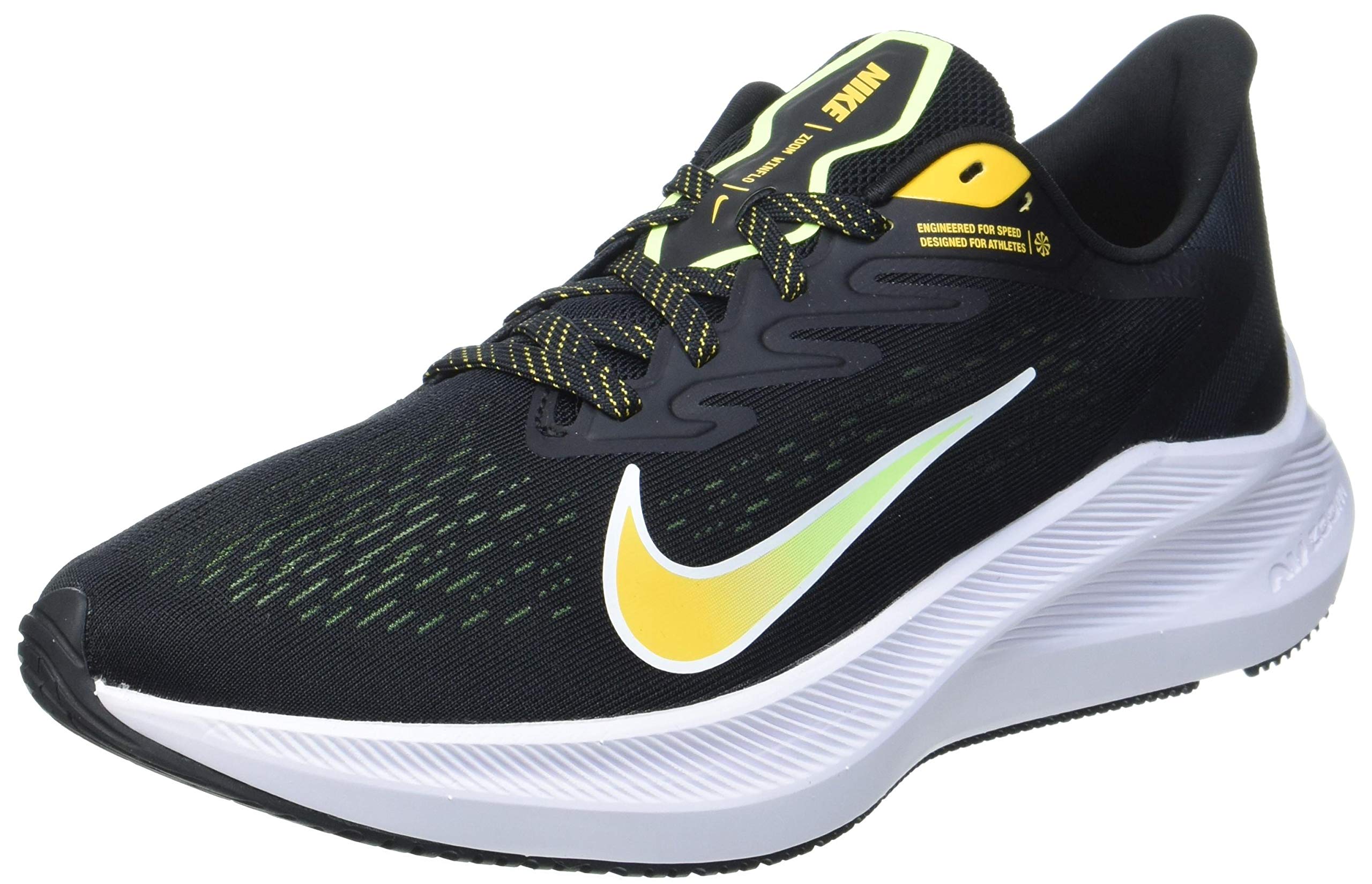 Nike Mens Zoom Winflo 7 Running Shoe, Black/University Gold-Volt Glow-White,41 EU