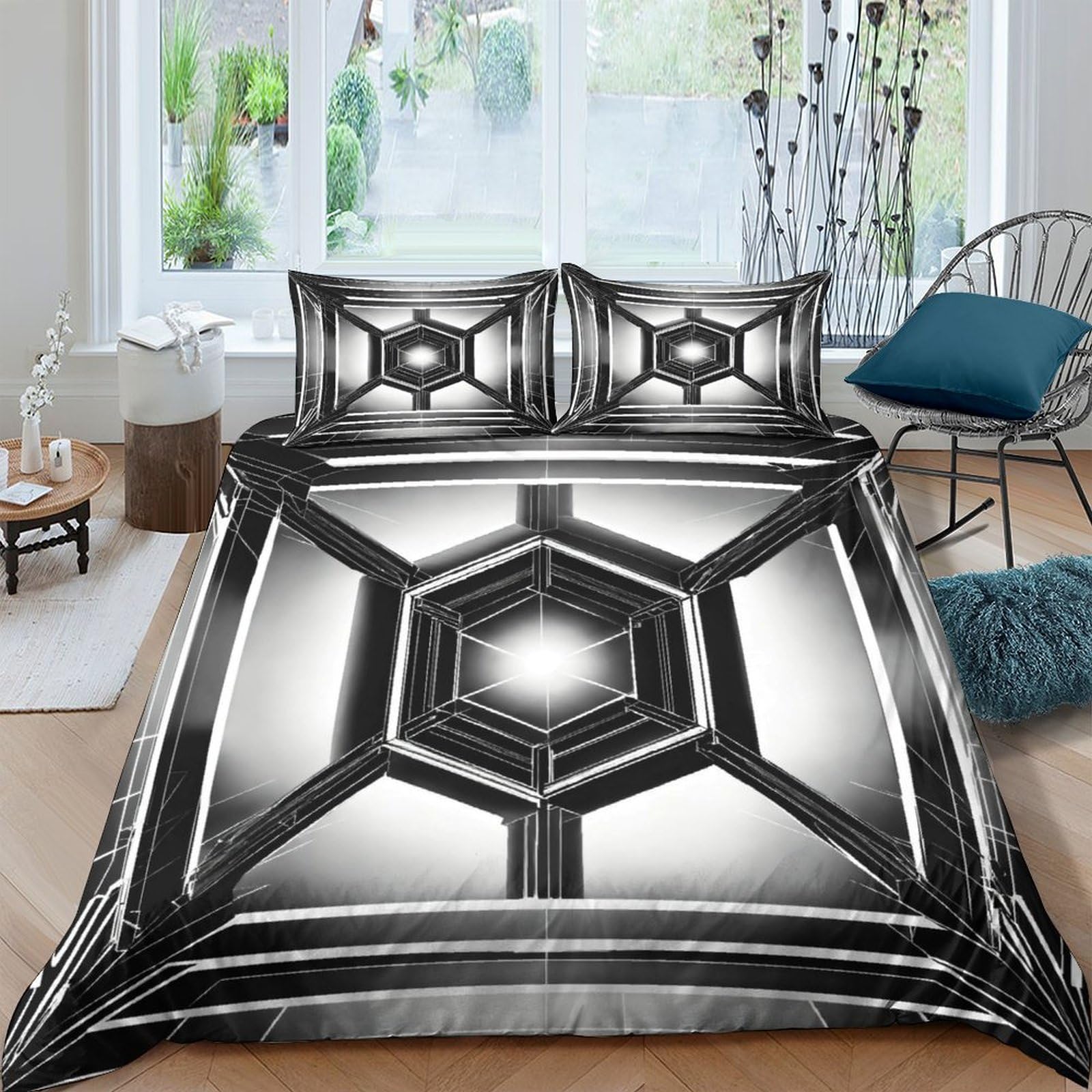 Hypercube Duvet Cover Soft Microfiber Bedding Set,Easy Care Bed Lightweight Quilt Cover 3 Pcs with Zipper Closure Bedding Set,for Girls Boys Children Quilt Bed Set King（220x240cm）