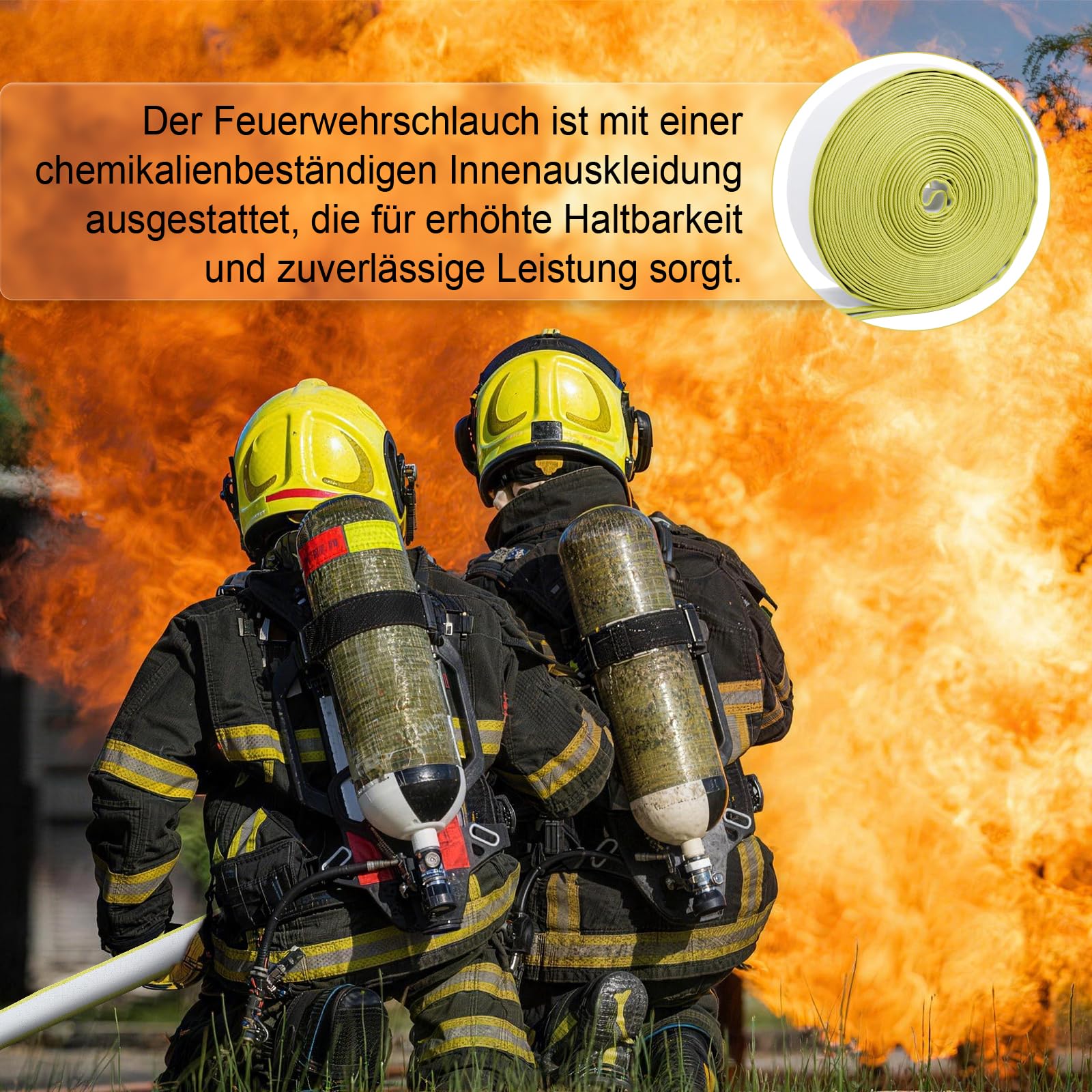 ZYfire Feuerwehrschlauch 52mm x 30m | 2 Zoll Schlauch mit C-Storz Kupplung | Flexibler Wasserschlauch für Industrie Gebäude, 10 Bar Betriebsdruck, -25°C~+60°C, Korrosions- & Abriebfest, Flach Aufrollbar