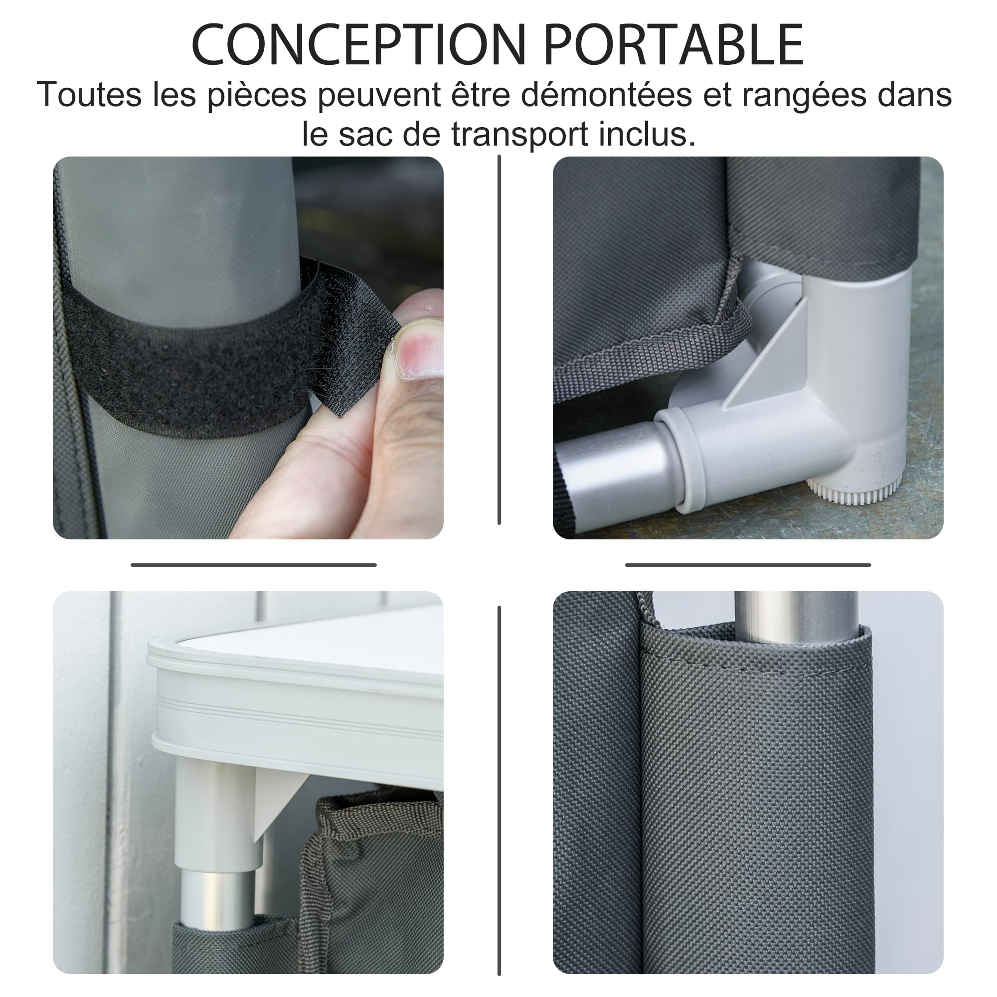 Outsunny Armario de cocina para camping plegable con 2 estantes y bolsa de transporte, aluminio y tela Oxford, 60 x 49 x 70 cm, color gris