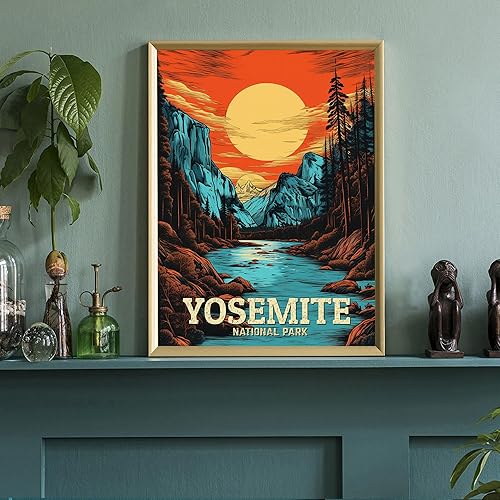 Miniatura 3 de Póster del Parque Nacional de Yosemite, impresiones artísticas de pared de los parques nacionales de Yosemite, póster de viaje retro de California,