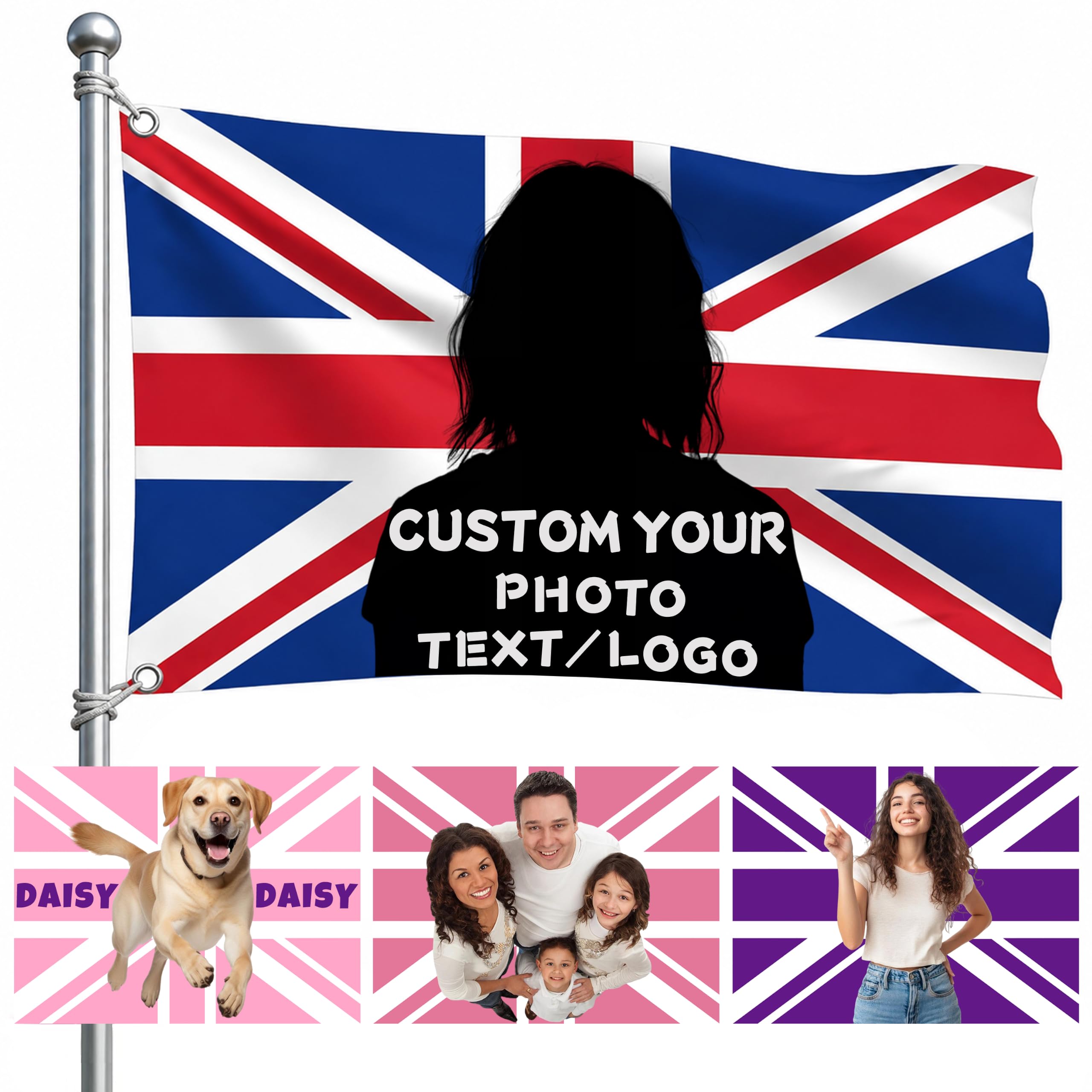 Custom Flag Personalised Banner Add Your Own Photo Text Logo for Garden Party Indoor Outdoor Decor