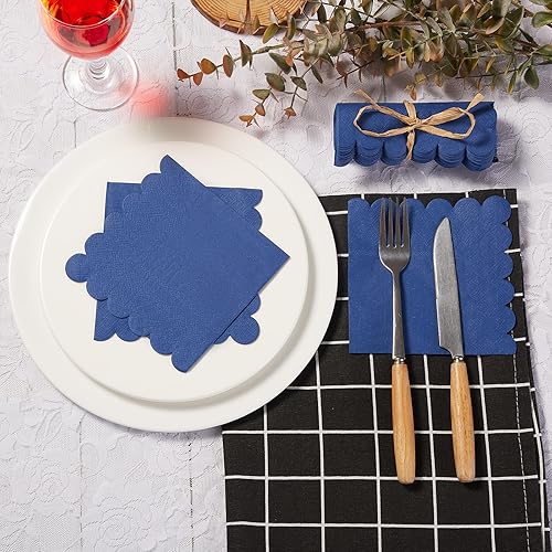 Miniatura 75 de Paquete de 100 servilletas de cóctel de 2 capas con bordes festoneados plegadas de 5 x 5 pulgadas, servilletas desechables para cena, boda, fiesta