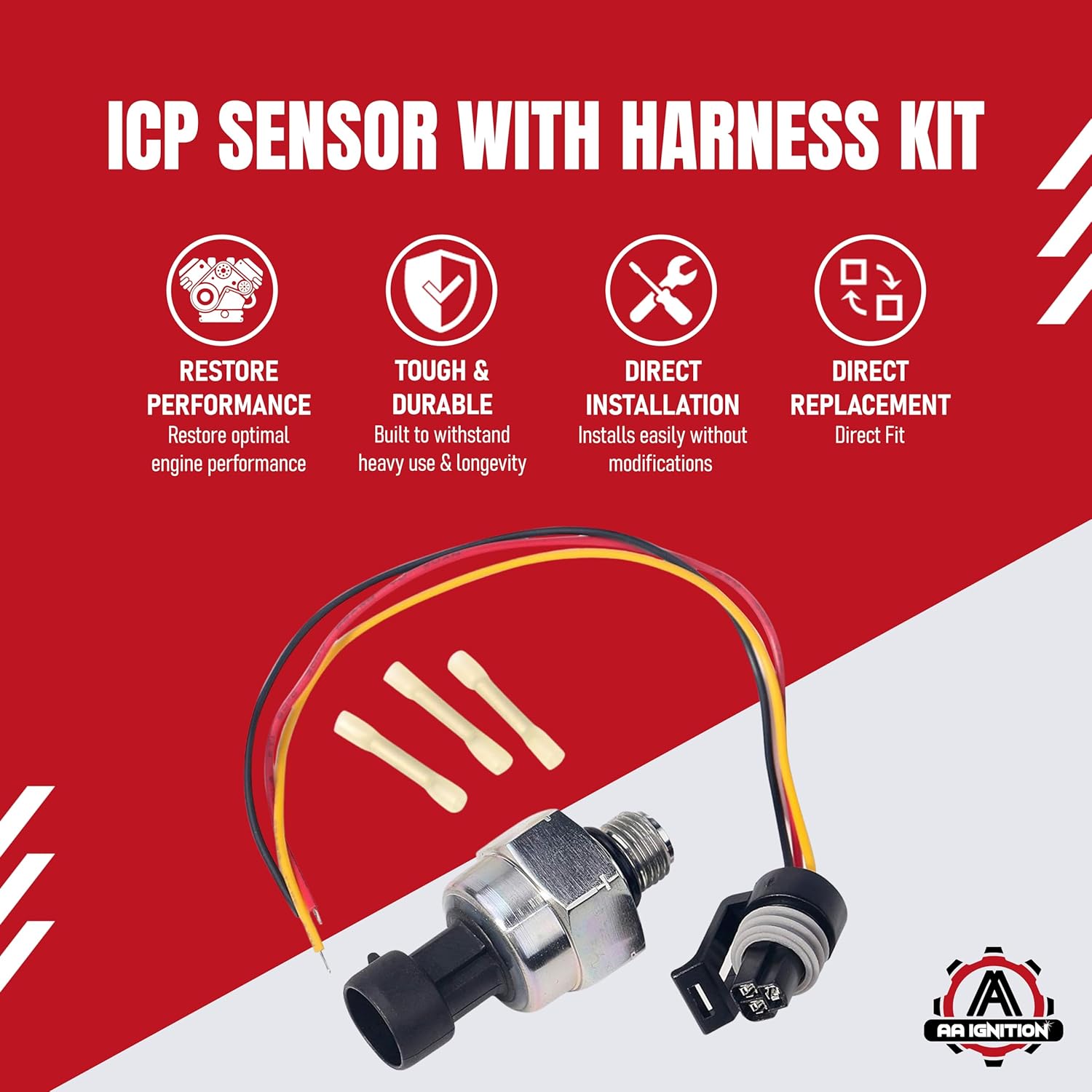 ICP Sensor with Harness Kit, Injection Control Pressure, Compatible with Ford Vehicles - 7.3 Powerstroke E350, F250, F-350 Super Duty - Replaces F6TZ-9F838-A, F4TZ9F838A, 1807329C92, CM5227