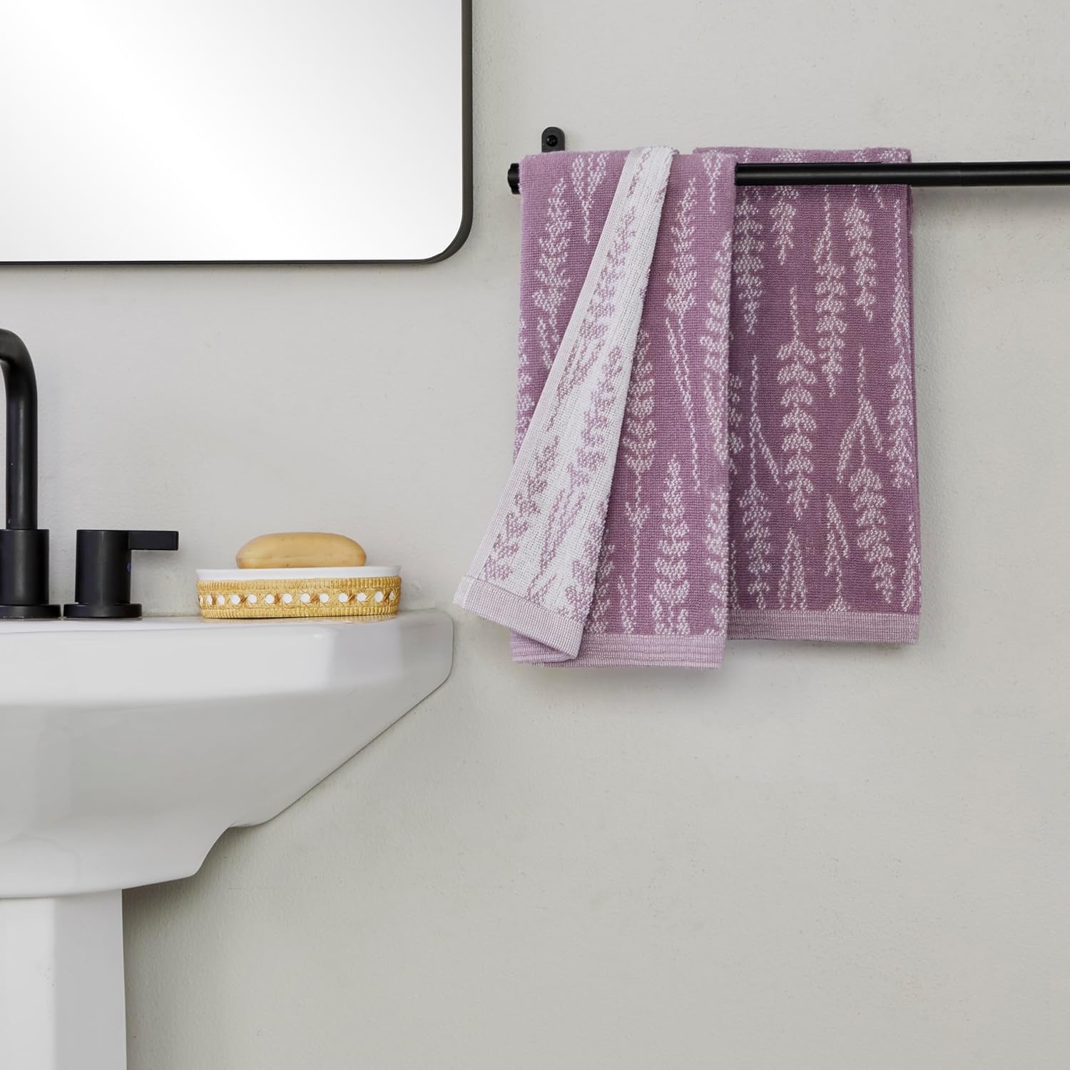 SKL Home Lavender Silhouette 100% Cotton Jacquard 2pc Hand Towel Set, Reversible & Decorative for Bath/Kitchen/Bar & Gift, Purple - Image 4