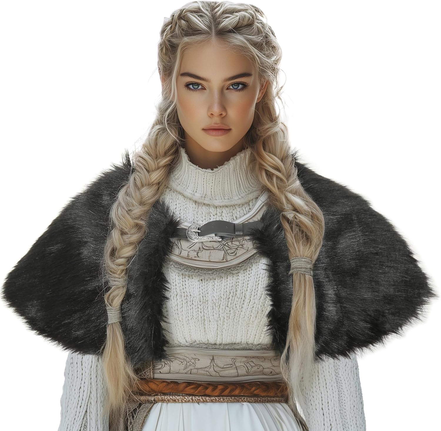 Medieval Faux Fur Shawl for Women, Viking Costume Cloak,Halloween Performance Accessory