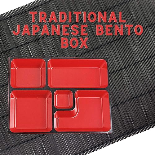 Miniatura 2 de Needzo Caja Bento tradicional japonesa, auténtico contenedor de alimentos de 5 compartimentos para sushi, arroz, salsa, 10 x 7.5 pulgadas