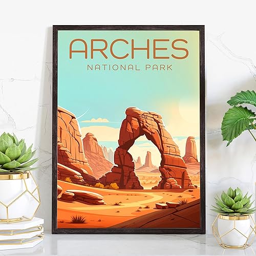 Miniatura 9 de Póster del Parque Nacional Arches, impresiones artísticas de pared de los parques nacionales de los arcos, póster de viaje retro de Utah, pósteres