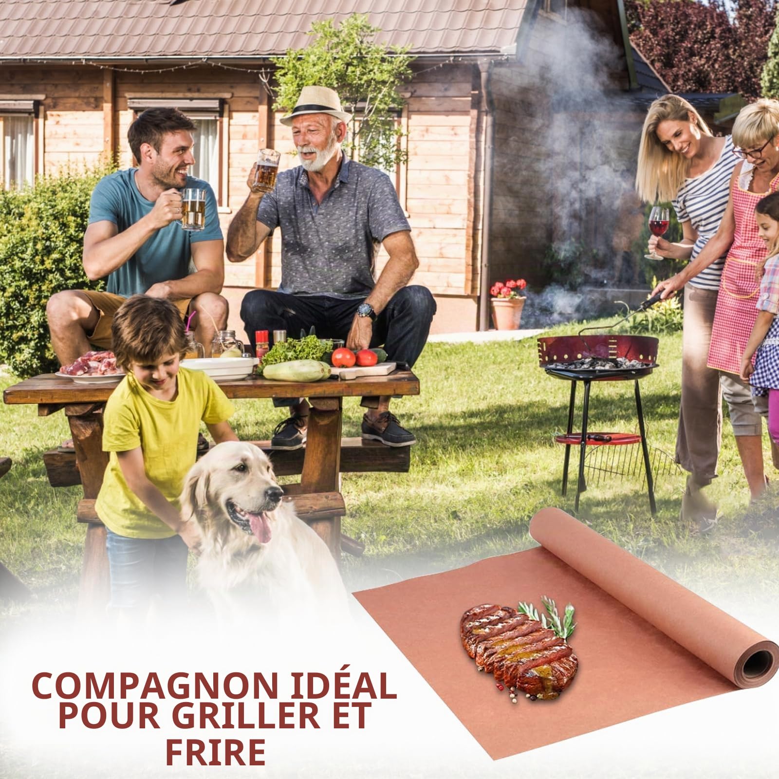 Papier de boucher rose - Papier kraft - Pêche - Pour barbecue, fumoir, poisson, viande, saucisse