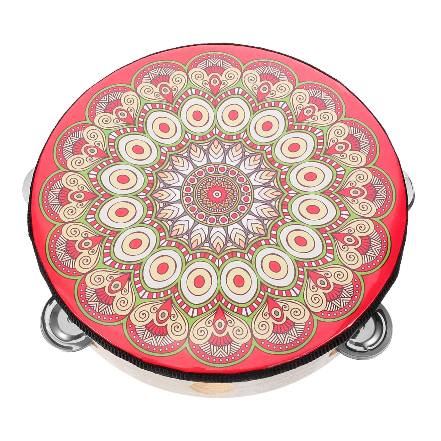 ibasenice 5pièces Tambourin Bois Avec Motifs Uniques Instrument De Percussion Pour Performances De Danse Église Et Karaoké Tambour à Main Pour Adultes